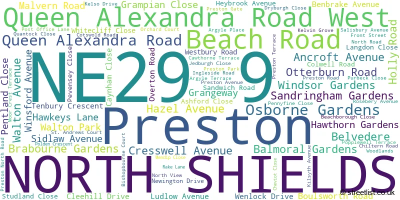 A word cloud for the NE29 9 postcode